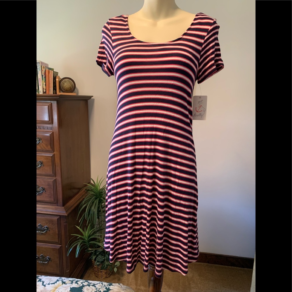 NewNautical, Red, White & Blue knit, stripe dress,  New WT